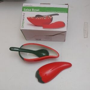 Prepworks Chili Pepper Salsa Bowl & Ladle 3 Piece Set - New in Box